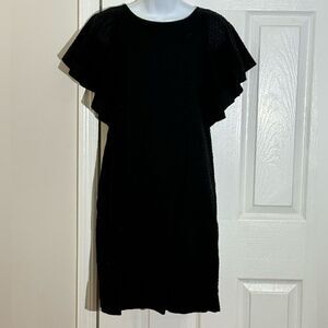 J. Crew Shift Dress Black Swiss Dot Flutter Sleeve Lined Zip Up Boho size 0